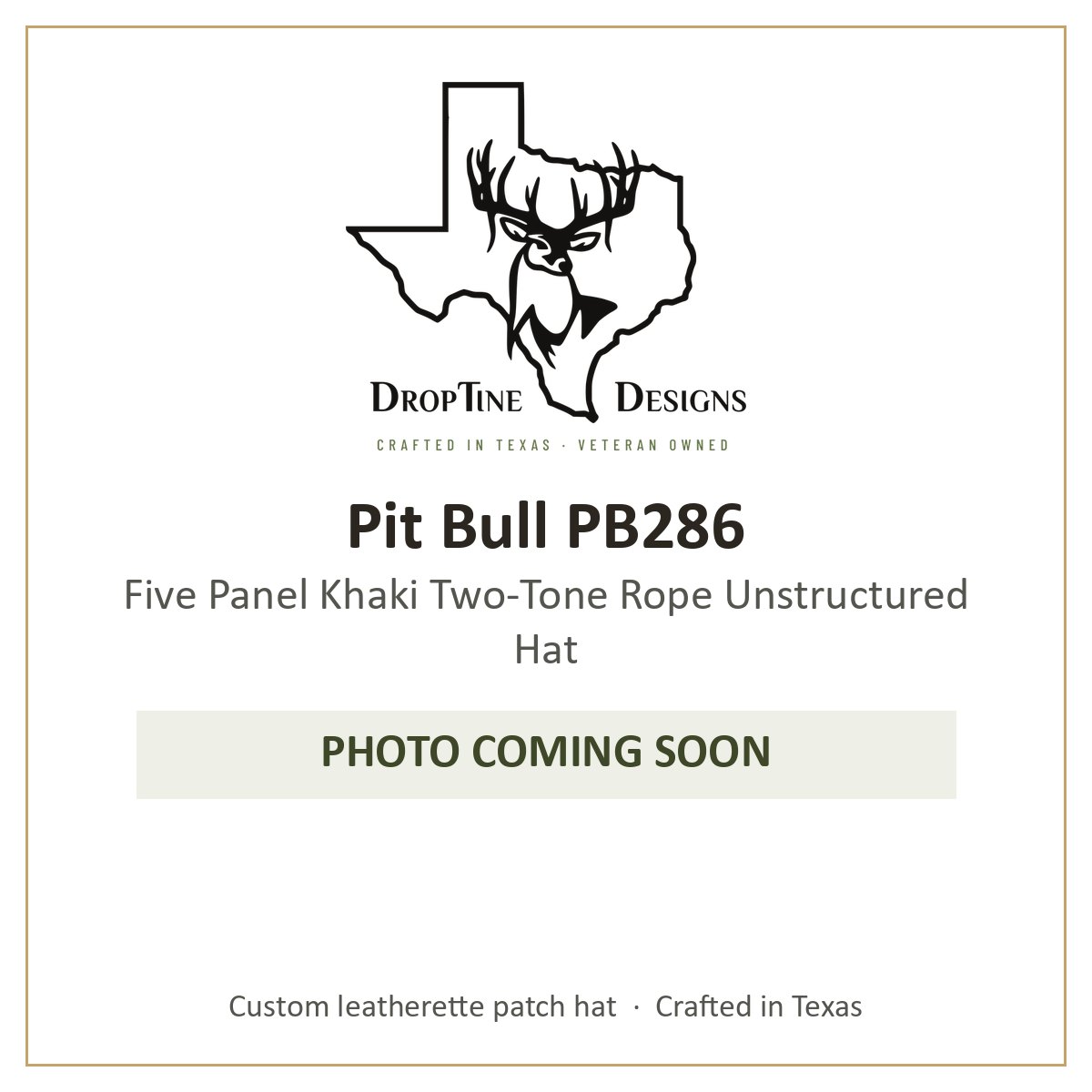 Photo coming soon: Pit Bull PB286 Five Panel Khaki Two-Tone Rope Unstructured Hat