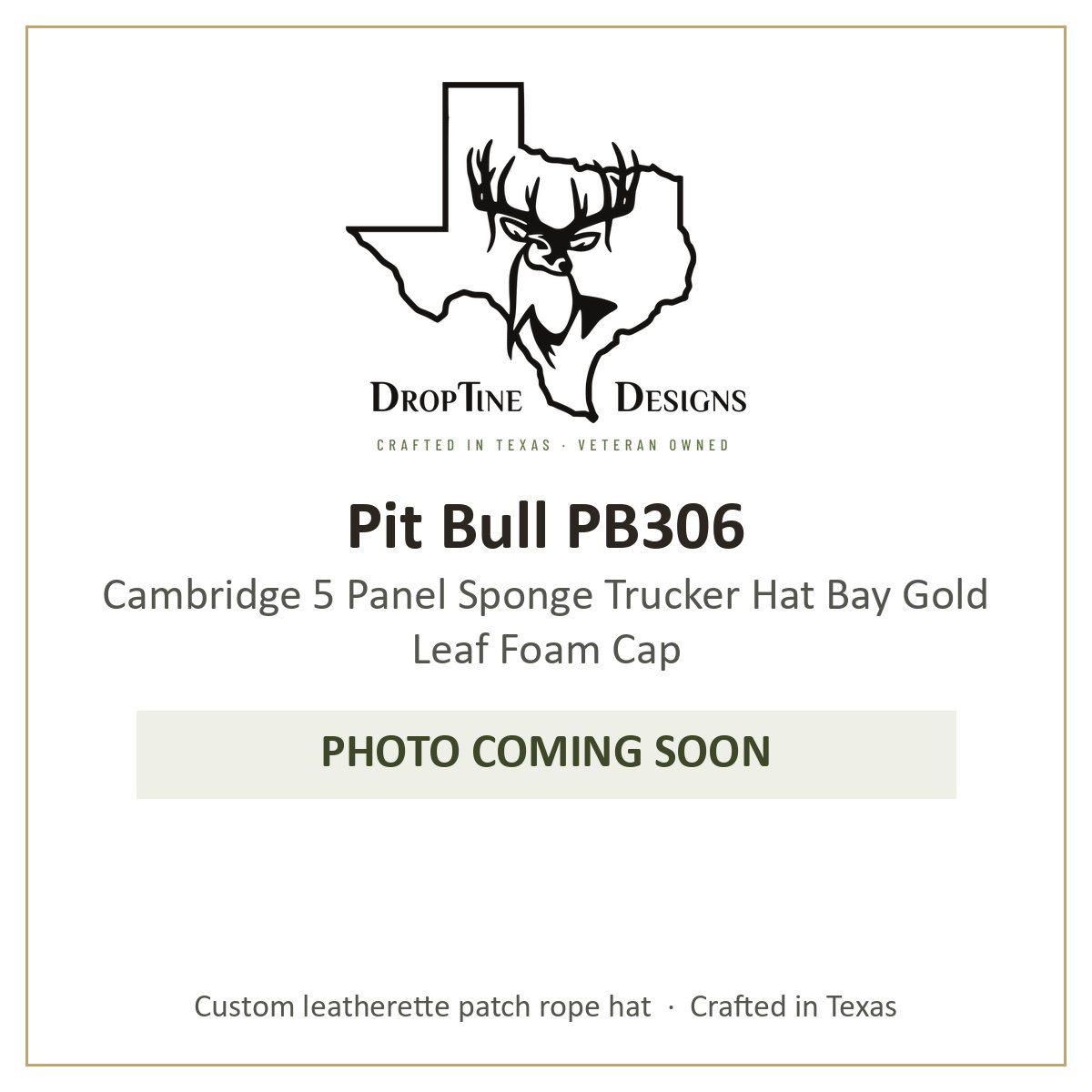 Photo coming soon: Pit Bull PB306 Cambridge 5 Panel Sponge Trucker Hat Bay Gold Leaf Foam Cap