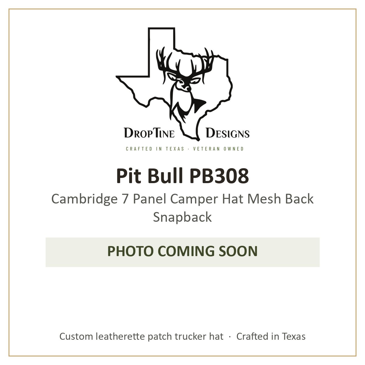 Photo coming soon: Pit Bull PB308 Cambridge 7 Panel Camper Hat Mesh Back Snapback