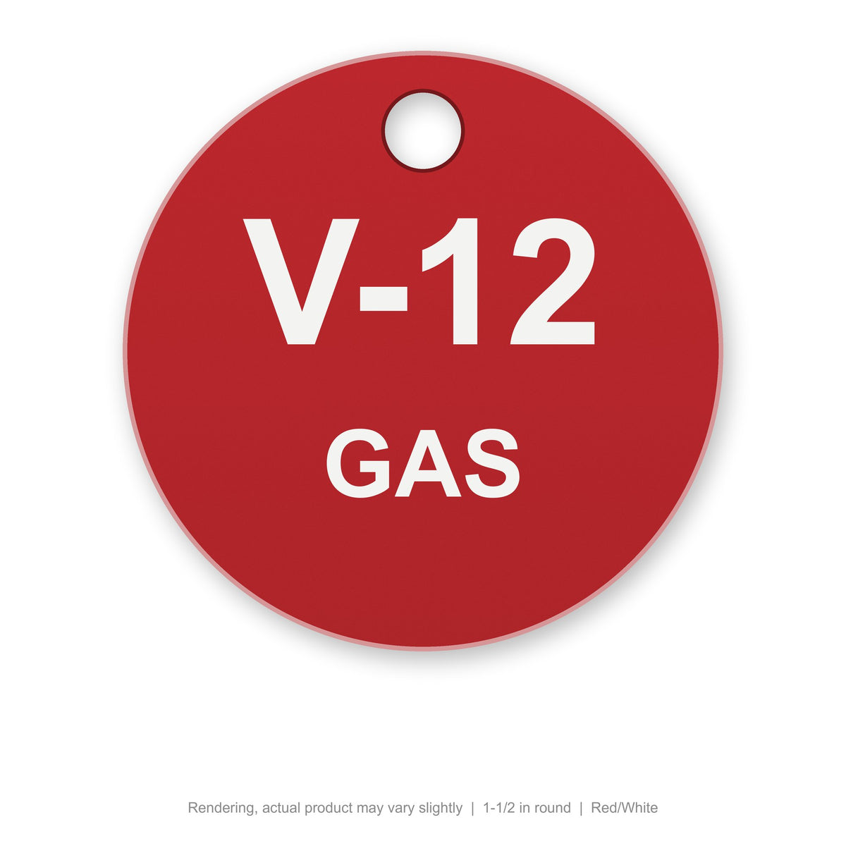 Engraved Plastic Valve Tag, 1-1/2 in round, Red/White (rendering)