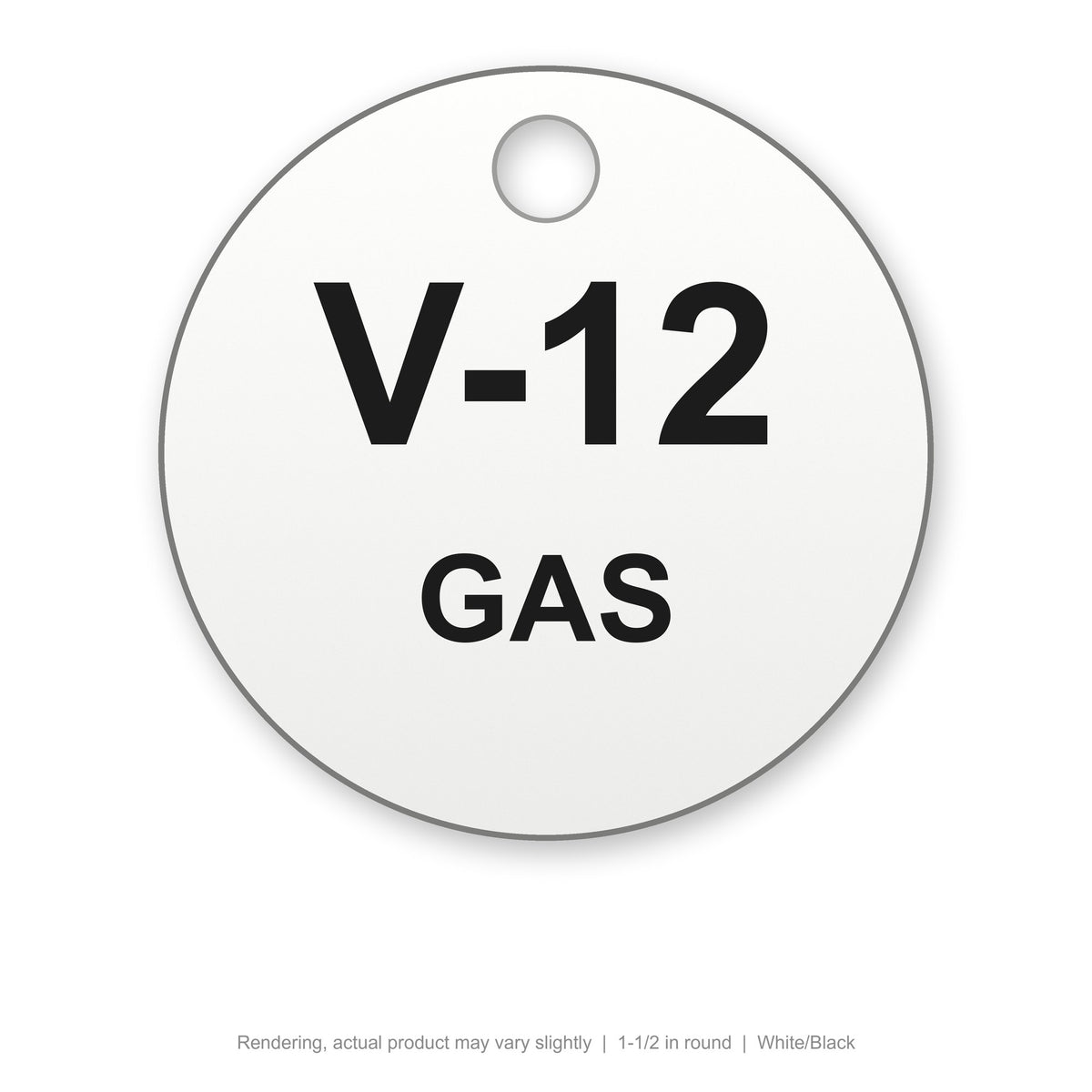 Engraved Plastic Valve Tag, 1-1/2 in round, White/Black (rendering)