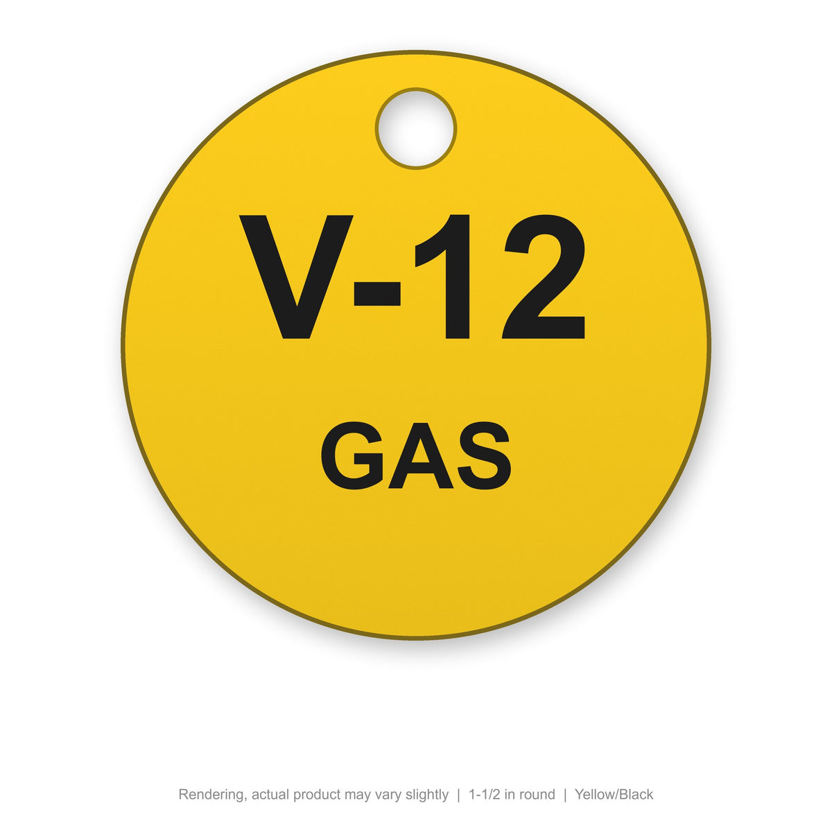 Engraved Plastic Valve Tag, 1-1/2 in round, Yellow/Black (rendering)