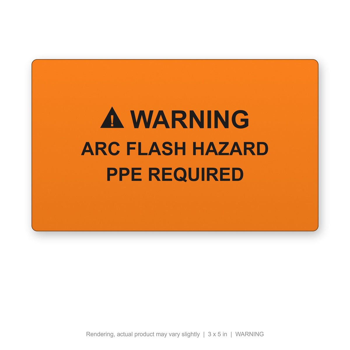 Engraved Safety Plate, 3 x 5 in, WARNING (black on orange) (rendering)