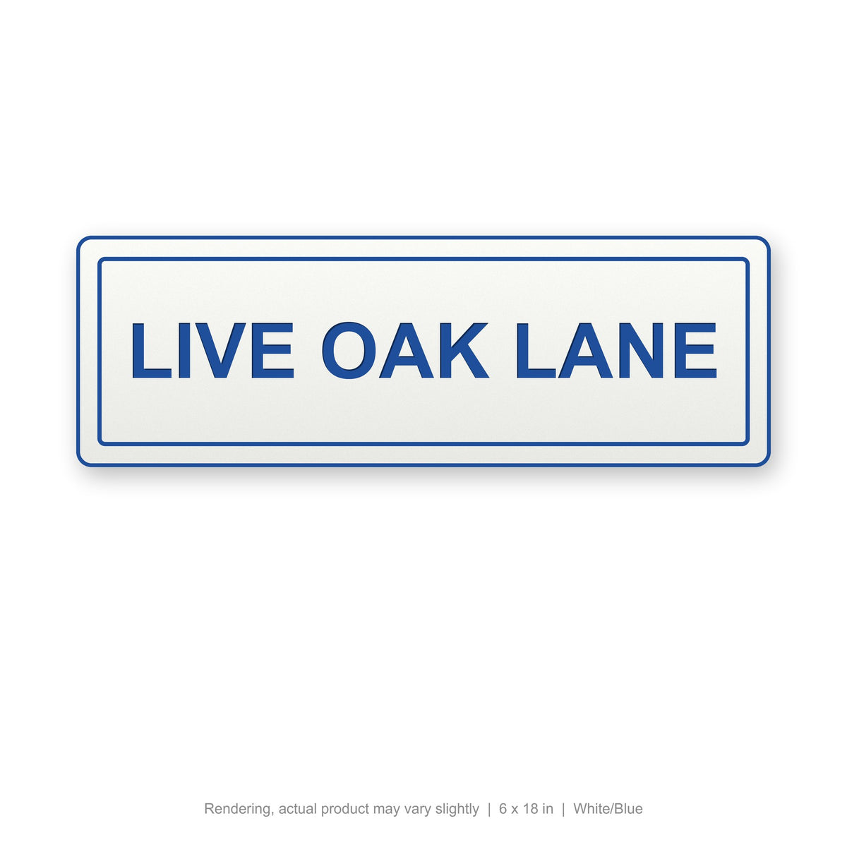 Routed Slim Sign, 6 x 18 in, White/Blue (rendering)