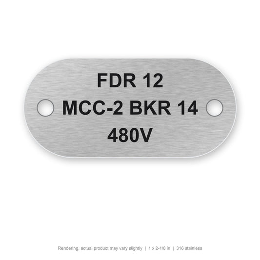 Laser-Marked Stainless Steel Cable Tag (304 or 316), 1 x 2-1/8 in, 316 stainless (marine grade) (rendering)