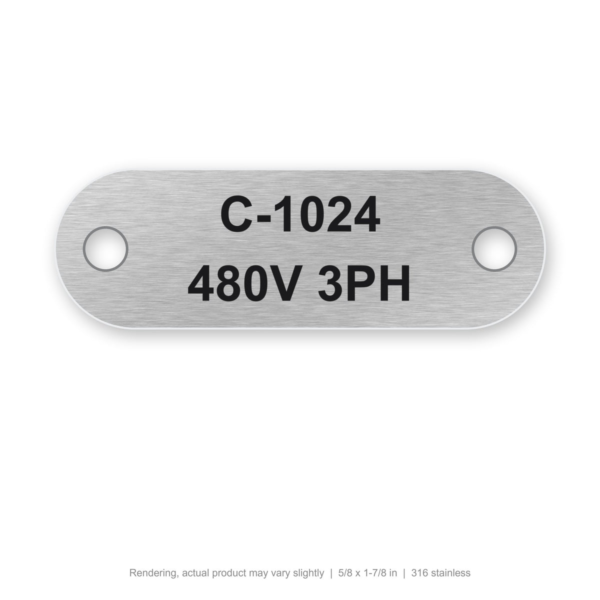 Laser-Marked Stainless Steel Cable Tag (304 or 316), 5/8 x 1-7/8 in, 316 stainless (marine grade) (rendering)