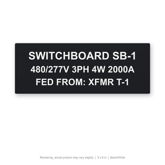 Engraved Switchgear ID Plate, 3 x 8 in, Black/White (rendering)