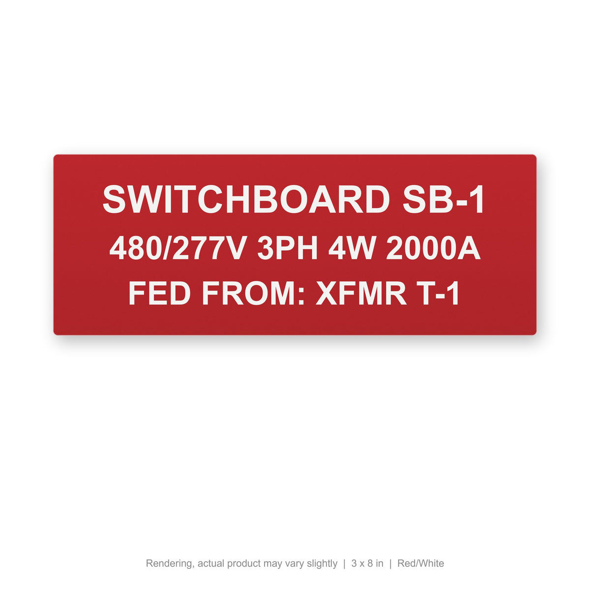 Engraved Switchgear ID Plate, 3 x 8 in, Red/White (rendering)